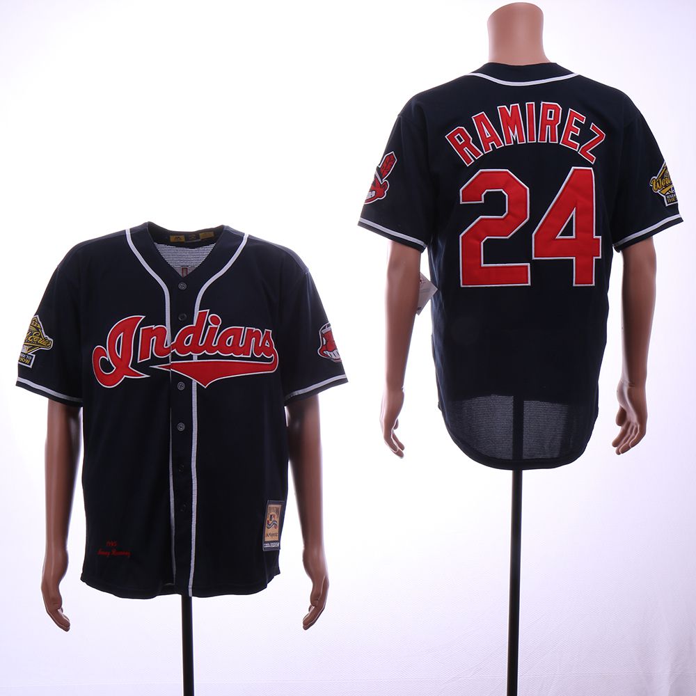 Men Cleveland Indians #24 Ramirez Blue Throwback 1995 MLB Jerseys